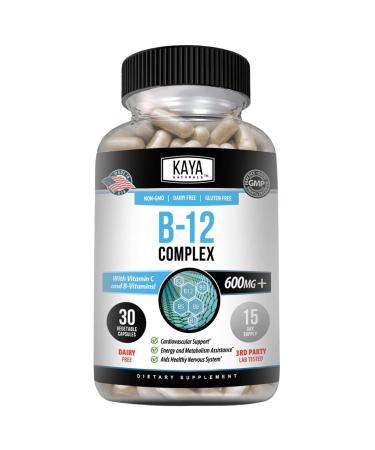 Kaya Naturals B-12 Complex | Multivitamin Supplement for Women & Men Energy and Metabolism Booster | B-Complex Vitamin with Biotin Choline Inositol Folate and Vitamin C - 30 Capsules 30 Count (Pack of 1)