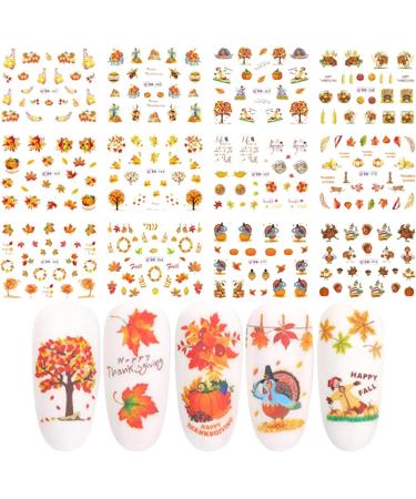 Autumn Nail Stickers Fall Nail Stickers Autumn Maple Leaves Pumpkin Turkey Nail Art Stickers Thanksgiving Themed Water Transfer Nail Decorations 12 Sheets/Set Fall Nail Decals - Buy Online on GoSupps.com