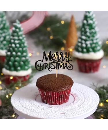 Pack of 24 Merry Christmas Cupcake Toppers Glitter Merry Christmas Cake Toppers Merry Christmas Xmas Theme Party Cake Decorations Accessories Black Colour 5 - Buy Online on GoSupps.com