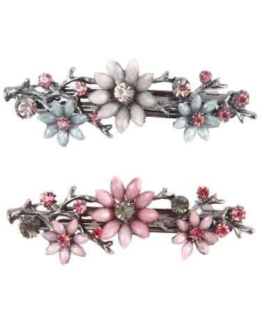2 pieces elegant hair clips for women girls glittering fashion exquisite flower crystal hair clip vintage street stones hair clip (pink and pale blue wreath hairpin hair jewelry)