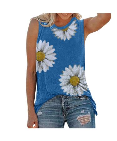 Martmory Sunflower Floral Tank Tops for Women Sleeveless Crewneck Graphic Tee Shirt Top Summer Casual Vacation Basic T-Shirt Sky Blue Medium