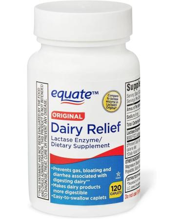 Dairy Relief Caplets Original Lactase Enzyme 120 Pills by Equate (Pack of 1) + Sticker vssl Home