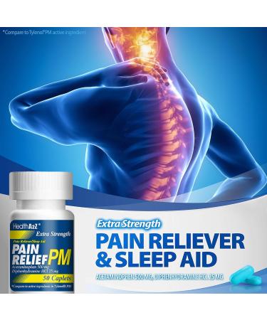HealthA2Z | Extra Strength Pain Relief PM | 24 Packs of 50 Caplets (1200 Caplets Total) | Value Package | Acetaminophen & Diphenhydramine - Buy Online on GoSupps.com