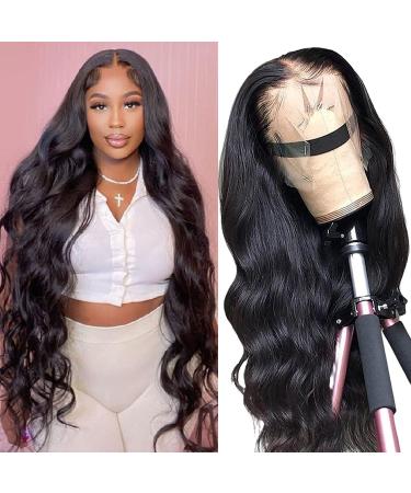 Lace Front Wigs Human Hair 13x4 HD Lace Frontal wigs Human Hair 24 Inch Body Wave Transparent Lace 150% Density Glueless Wigs Pre Plucked with Baby Hair Bleached Knots for Women 24 Inch Natural Black