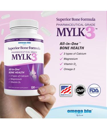OMEGA BLU Calcium & Magnesium w/MYLK - High Absorption Formula with Omega 3, Vitamin D for Bone, Joint, Collagen, Heart & Brain Health - Pharmaceutical Grade - 60 Servings - Buy Online on GoSupps.com