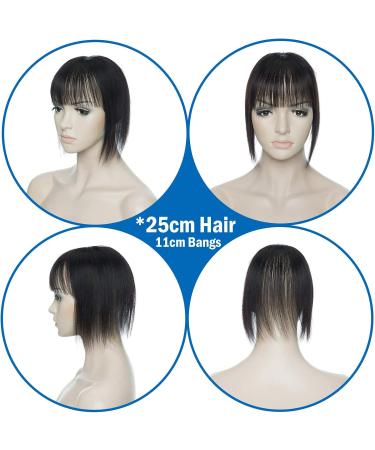 14inch Hair Toppers Human Hair with Bangs Hair Mono Base Top Piece for Women Clip in Real Remy Hair Extensions (#1 Jet Black) - Buy Online on GoSupps.com