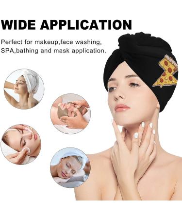 Cool Thunder Cheesy Pizza Microfiber Hair Towel Wrap for Women - Super Absorbent 10x26 Inch Hair Turban with Button - Buy Online on GoSupps.com