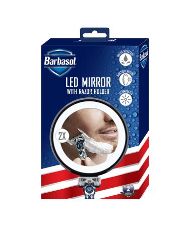 Barbasol 2X Magnification LED Mirror Suction Cup  w/ Razor Hook Holder  Battery Operated