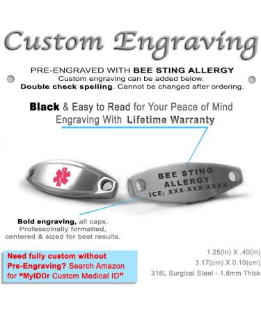 Customized Kid s Bee Sting Allergy Alert Bracelet - Pre-Engraved Steel Mini O-Link with Wallet Card - Pink | International Shipping Available - Buy Online on GoSupps.com