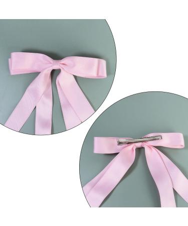 2 Pack Hair Bows for Women Pink Bow Hair Clips French Barrette with Long Silky Satin Hair Ribbons for Women Girls(Light Pink) - Buy Online on GoSupps.com