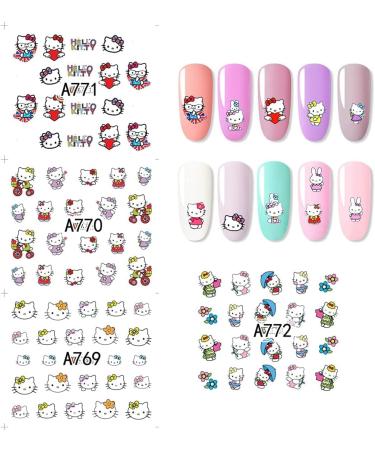 Hello Kitty Nail Stickers - 12 Sheets 3D Self-Adhesive Nail Art Decorations for Kids, Cat Dog Rabbit Designs, Summer Nail Decals for Girls and Women - Buy Online on GoSupps.com