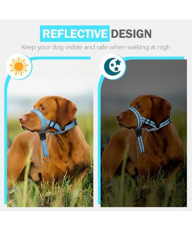 Weesiber Medium Blue Soft Dog Collar - Adjustable Padded Halter with Reflective Strips for Safe Training & Walking - No Pull Design - Buy Online on GoSupps.com