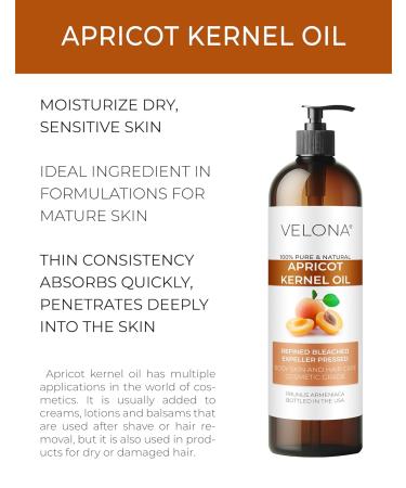 Velona Apricot Kernel Oil 8 fl oz | 100% Pure Natural Carrier Oil for Hair Body & Skin Care | Refined & Expeller Pressed | International Shipping Available - Buy Online on GoSupps.com