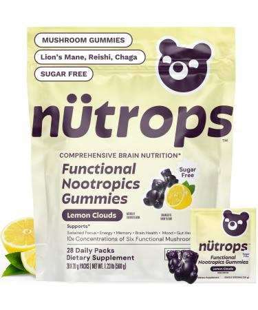 Nutrops Sugar-Free Lions Mane Mushroom Gummies for adults Functional Nootropics Herbal Brain Supplement for Energy Brain Health Cognitive Memory & Focus Reishi Chaga Cordyceps - 28 Day Supply