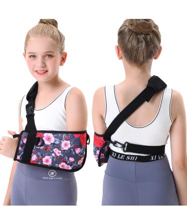 Fotgok Breathable kids Arm Sling with Waist Belt for Shoulder Children-Shoulder Immobilizer with Strong Support-Padiatric Breathable Arm Support Brace for Shoulder Injury  Red Rose (Large)
