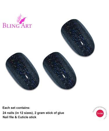 Shop False Nails Bling Art Gel Polished Glitter - 24 Dark Beauty Artificial Nails with Glue | International Shipping - Buy Online on GoSupps.com