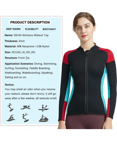 DEHAI 2mm Neoprene Wetsuit Top Jacket for Women, Front Zipper, Red - Medium - Buy Online on GoSupps.com