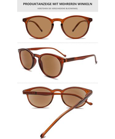 Lanomi Retro Round Reading Glasses with Blue Light Filter - UV400 Sun Reader for Men & Women | Brown Frame & Lens | 2.0 Diopter Visual Strength - Buy Online on GoSupps.com