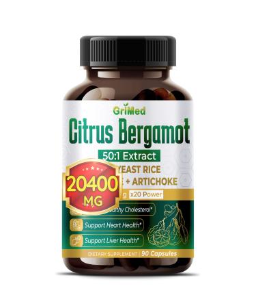 Citrus Bergamot 50:1 Extract 20 400mg with Red Yeast Rice Garlic Artichoke for Healthy Cholesterol Heart Health - Made in The USA (90 Count (Pack of 1))