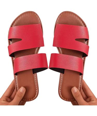 Fanelod Flat Summer Sandals for Women | Comfortable Open Toe Rubber Sandals | Leisure Beach Shoes in Red - 40 EU - Buy Online on GoSupps.com
