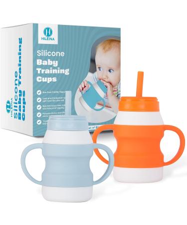 Toddler Straw Sippy Cups Set - Soft Silicone Training Cup with Non-Slip Handle, No-Spill Lid, PA Free, Dishwasher Safe - Blue & Orange - Buy Online on GoSupps.com