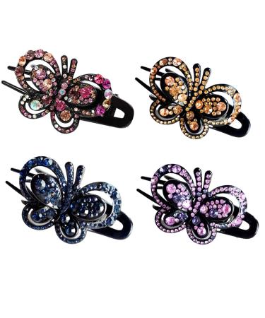 4Pcs Ponytail Hair Clips Butterfly Rhinestone Hair Clip Butterfly Shaped Duckbill Clips Barrettes Sparkly Crystal Beads Hair Claws Hairpin Shiny Decorative Hair Clips for Women Girls Hair Accessories