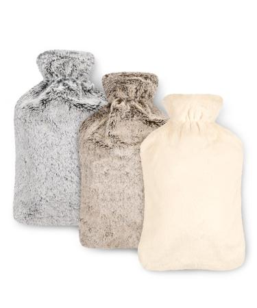 Blumtal Premium Hot Water Bottle - Soft Synthetic Fur Cover | Natural Rubber | Safe for Children & Babies | Luxury Gray Heating Pad - Buy Online on GoSupps.com