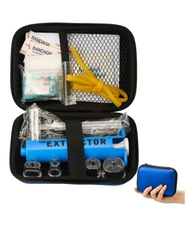Snake Bite Kit, Bee Sting Kit, Emergency First Aid Supplies, Venom Extractor Suction Pump, Bite and Sting First Aid for Hiking, Backpacking and Camping. Includes Bonus CPR face Shield (Blue)