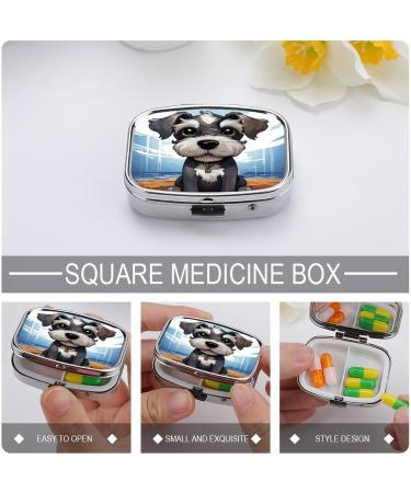 Adorable Schnauzer Print Pill Box - 2 Compartment Metal Pill Organizer for Pocket or Purse | Decorative Medicine Case - Buy Online on GoSupps.com
