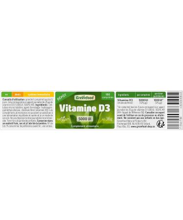 Greenfood Vitamin D3 5000 IU High Dose 180 Tablets Depot Vegan. Helps strengthen bones teeth and immunity. No artificial additives. Non-GMO. Lactose-free. Gluten free. - Buy Online on GoSupps.com