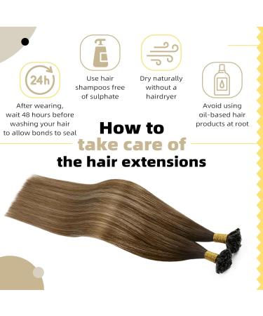 Ugeat Keratin Bonding Extensions | Real Hair Balayage Ombre U-Tip Extensions 35cm - Dark Brown to Golden Brown & Ash Blonde - 50g (50 pcs) #4/10/16 - 14 Inch - Buy Online on GoSupps.com