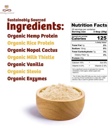 Infinity Organic Plant Based Protein Powder | Vegan Hemp & Brown Rice Protein | Enzymes & Nopal Cactus | Sugar Free Soy Free Non-GMO (580g - Buy Online on GoSupps.com