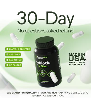 Prebiotic Fiber Supplement 5-in-1 Capsules - Natural Flow 5X Fiber XOS, GOS, FOS, Acacia and Agave Inulin, Daily Soluble Fiber Formula for Gut Support and Boost Good Bacteria Diversity, 120 Caps - Buy Online on GoSupps.com