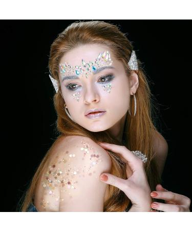 Noctilucent Rhinestone Mermaid Gem Face Stickers and Holographic Glitter Set - 6 Pieces Body Jewel Stickers for Costume Party and Wedding - Buy Online on GoSupps.com