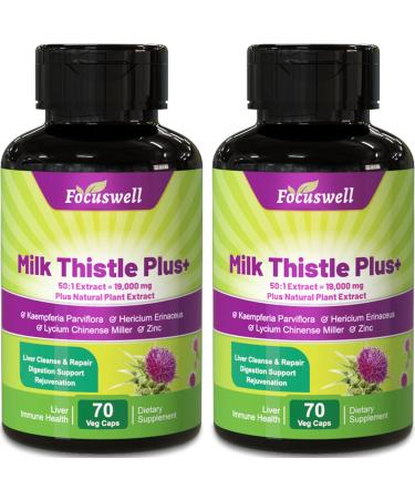 Focuswell Milk Thistle Extract 380 mg 80% Silymarin Liver Cleanse & Repair Supplement Digestion Support with Goji Berry & Zinc - 140 Veggie Capsules 70 Count (Pack of 2)
