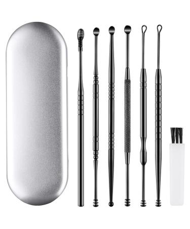 Ear Cleaning Kit Safe Ear Wax Removal Tool Earwax Removal Kit Easy to Use Painless Ear Pick with Storage Box and Cleaning Brush (Black)