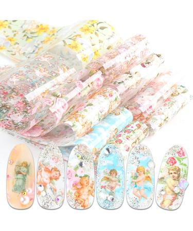 Nail Art Supplies Baroque Full Wrap Cupid Rose Flower Angel Transfer Stickers Decals Nail Foils(10) - Buy Online on GoSupps.com