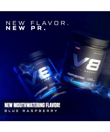 V8 Total Energy Pre Workout Booster | Vegan Sugar-Free Natural Caffeine | 20 Portions | Carnosyn & Betapower | Made in Germany - Blue Raspberry - Buy Online on GoSupps.com