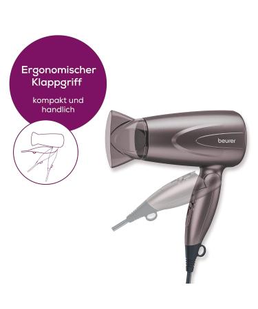 Beurer HC 17 Compact Hair Dryer - Foldable Design 1300W Overheating Protection Professional Nozzle - Perfect for Travel - Buy Online on GoSupps.com