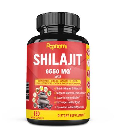 Shilajit Extract Capsules equivalent to 6550mg & Ashwagandha, Ginseng, Saw Palmetto, Maca, Tribulus, Chaga, Pepper, 5 Months Supply | Trace Minerals Fulvic Acid| Immune Support, Brain Boost Supplement