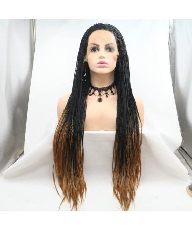 Handmade Afro-American Braided Wig for Women | Cosplay & Festival | Ombre Medium Brown Synthetic Lace Front Wig for Drag Queens - Buy Online on GoSupps.com