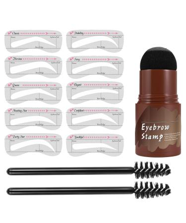 Eye Brows Stencil & Stamp Kit - Eyebrow Stencils For Older Women | 10PCS Brow Card with Brow Powder & 2pcs Brushes | Perfect Eye Brow Stencil Kits for Important Occasion Home Outdoor Beginners Dark Gray