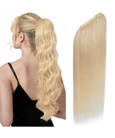 SEGOHAIR Claw Clip Ponytail Hair Extensions Human Hair 18 Inch Ponytail Extension Natural Real Hair Straight Remy Hair Extensions-Bleach Blonde(125g)