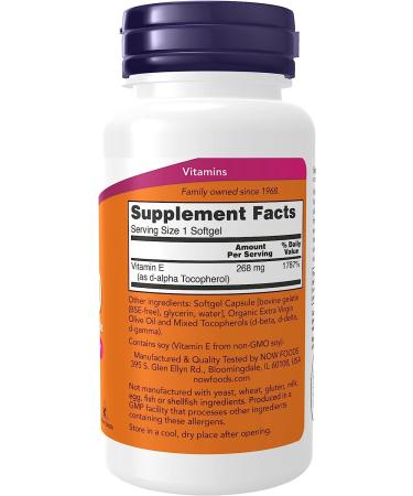 NOW Vitamin E-400 IU Mixed Tocopherols 100 Softgels - Antioxidant Protection - Buy Online on GoSupps.com
