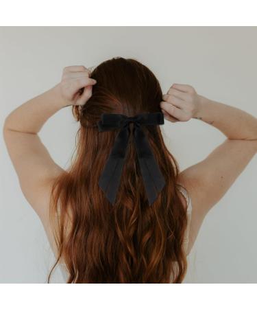 2 Pack Hair Bows for Women White Bow Hair Clips French Barrette with Long Silky Satin Hair Ribbons for Women Girls(White Black) - Buy Online on GoSupps.com