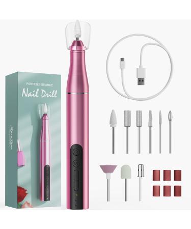 Rose Lake Cordless Electric Nail Drill  Portable Rechargeable Efile Nail File Machine with 9Pcs Nail Drill Bits for Acrylic Gel Nail with Sanding Bands Manicure Pedicure Tools for Home Use (Rose Gold)
