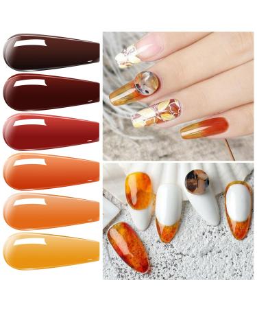 Vishine Amber Jelly Crystal Gel Nail Polish Collection Translucent Tortoise Shell Nails Red Coral Burnt Orange Grey Amber Brown 6 Colors Soak Off UV LED Nail Art Kit 8ml