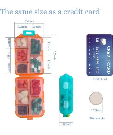 2 Pack Travel Pill Organizer Box for Vitamins and Medication - 10 Compartments, Light Orange & Green - Buy Online on GoSupps.com
