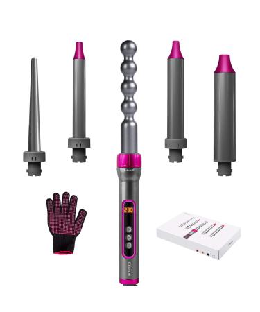 Hair Curling Iron Set, 5 in 1 Curling Wand Kit Barrel 0.35"- 1.25" Curler, Instant Ceramic Heating, Temperature Adjustment with 2 Clips, Glove for Long Short Hair