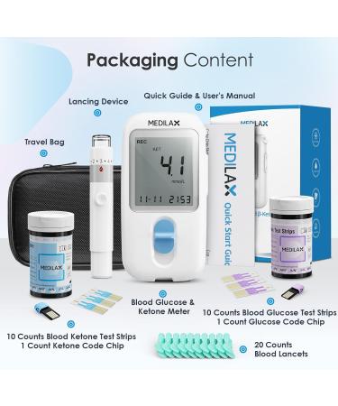 Medilax Dual Blood Sugar & Ketone Monitor Kit | Glucose & Ketone Test Meter with 10 Strips Lancets & Lancing Device - International Shipping Available - Buy Online on GoSupps.com